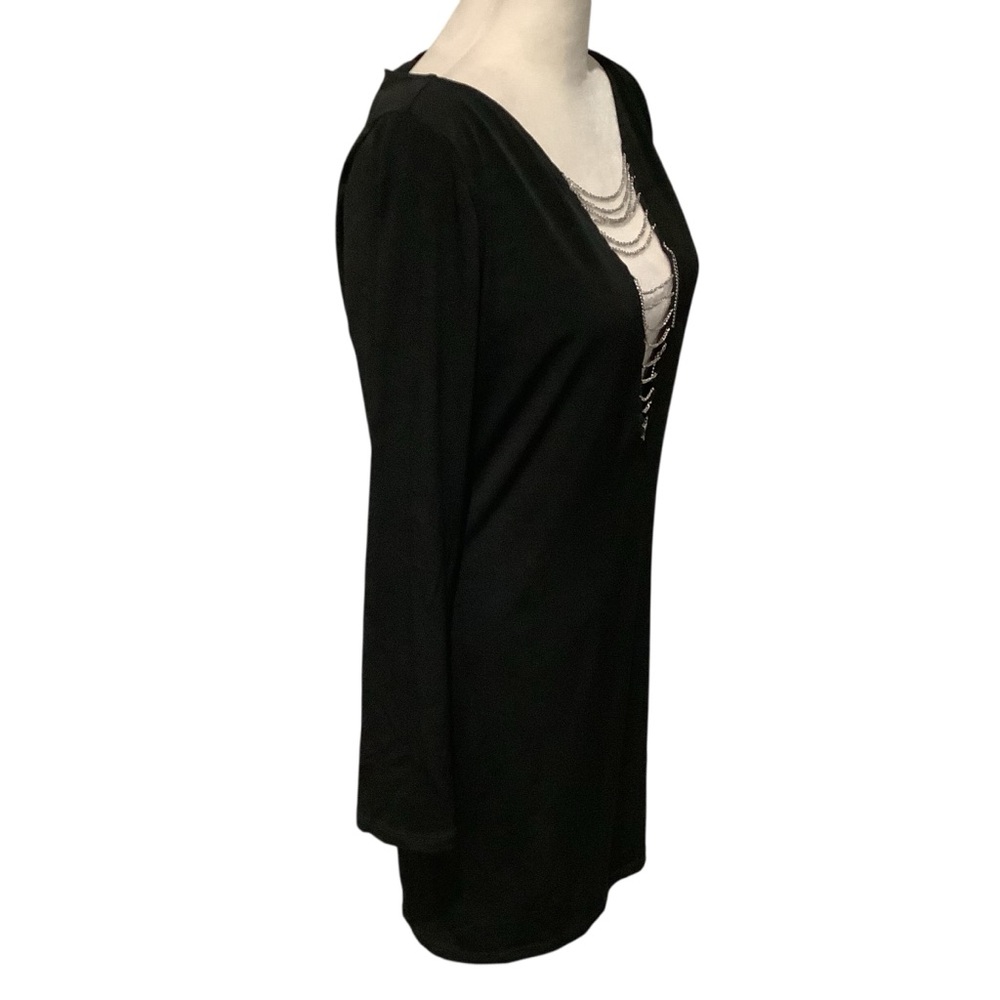 Frederick's of Hollywood Black Dress with Deep V Neck Chain Accent WORN ONCE - Picture 3 of 8